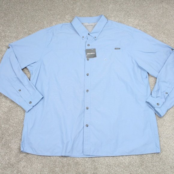 Eddie Bauer Rainier 2.0 Shirt NWT Mens 2XL XXL Blue Poly/Nylon Vented L/S Button - Picture 1 of 13